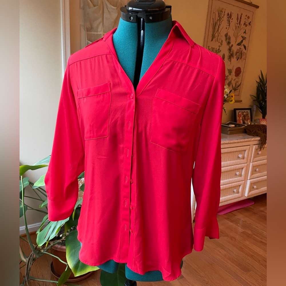 Womens Red Collared Buttondown